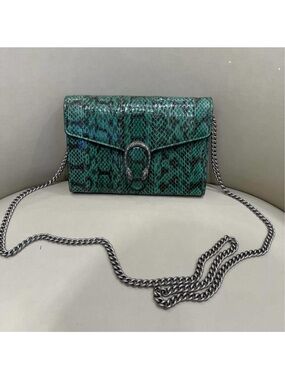 Gucci Teal Python-Print Chain Shoulder Bag